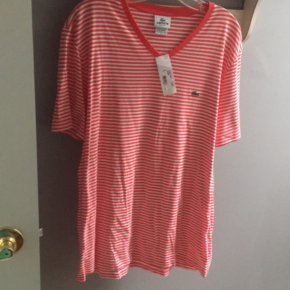 Lacoste size 42. Striped v neck tee